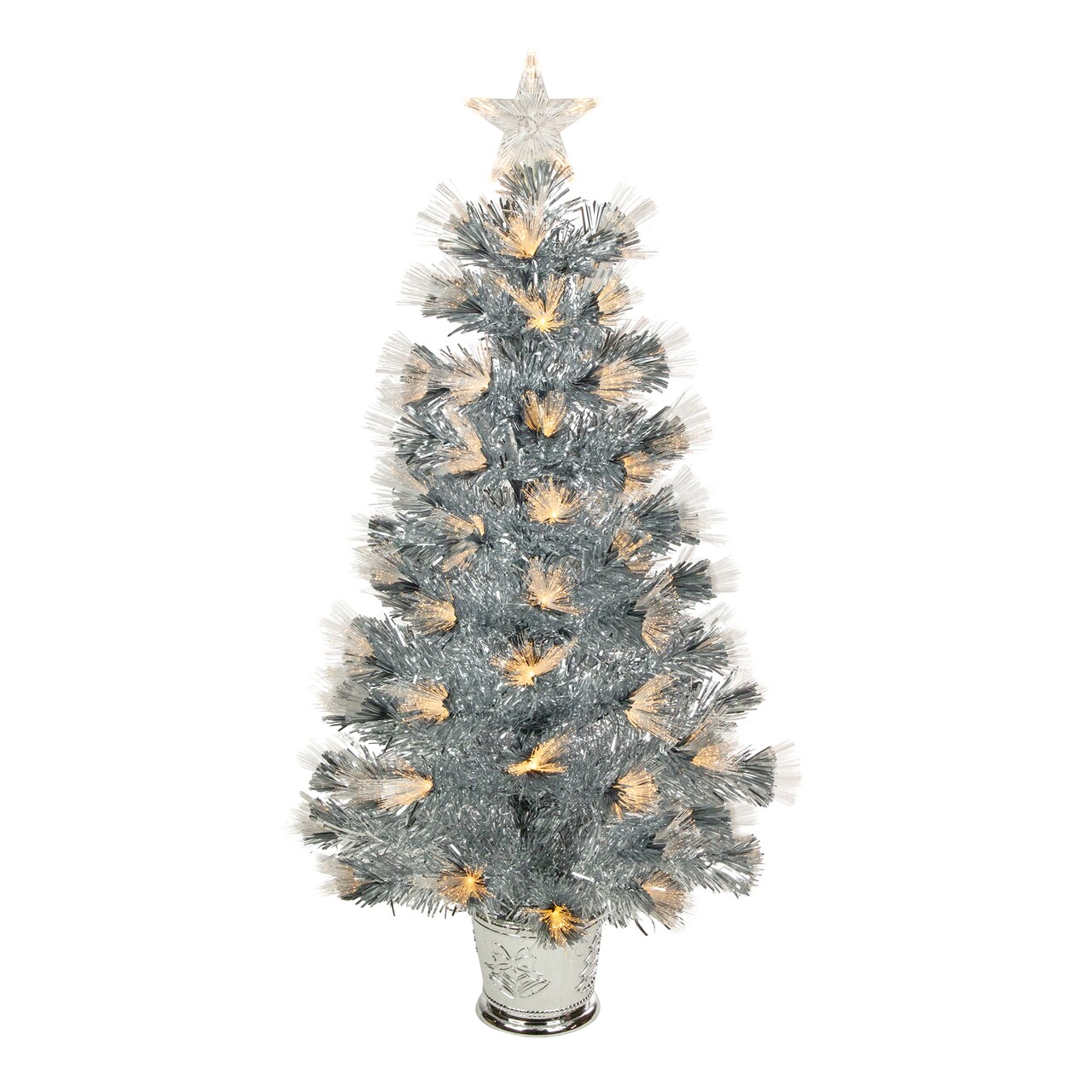 Northlight 3&#x27; Pre-Lit Silver Fiber Optic Artificial Christmas Tree, Warm White Lights